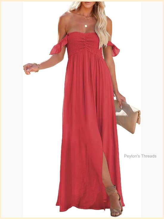 Dresses | Off Shoulder Maxi Dress Ruffle Short Sleeve Smocked A Line ...